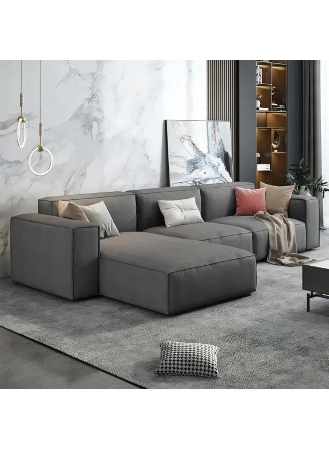 Al Zakharef Furniture L-Shape Sectional Sofa, Modern Velvet Living Room Couch, Premium Grey Fabric Upholstery (Grey) 16jw3
