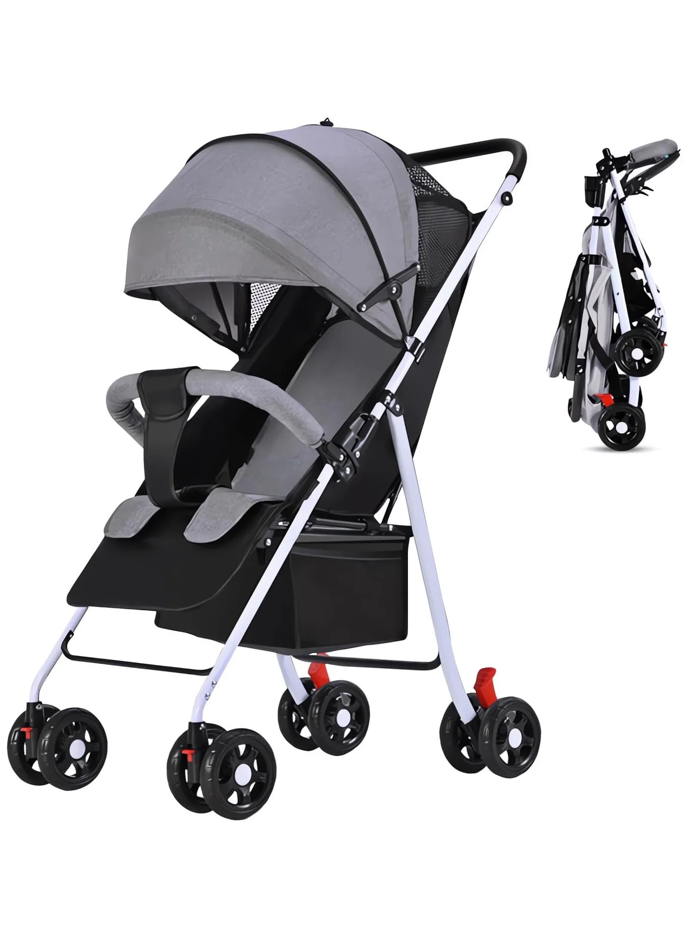 AUTOYSUR Lightweight Foldable Baby Stroller with Waterproof Canopy and Storage Basket (Gray, 0-36 Months) 1jn8d