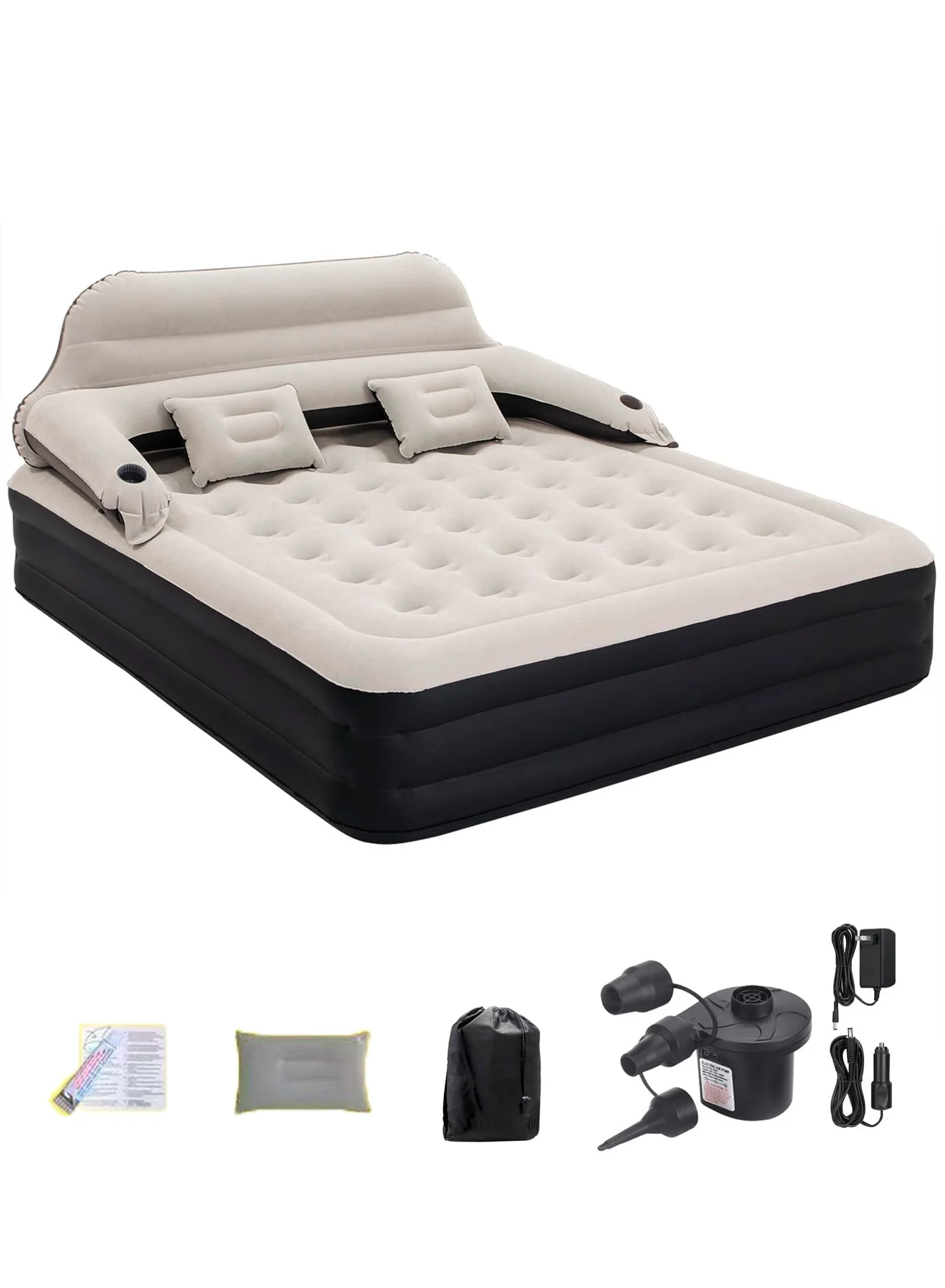 XiuWoo Queen Size Inflatable Air Mattress with Backrest and Electric Pump (203x152x22cm) bsgdx