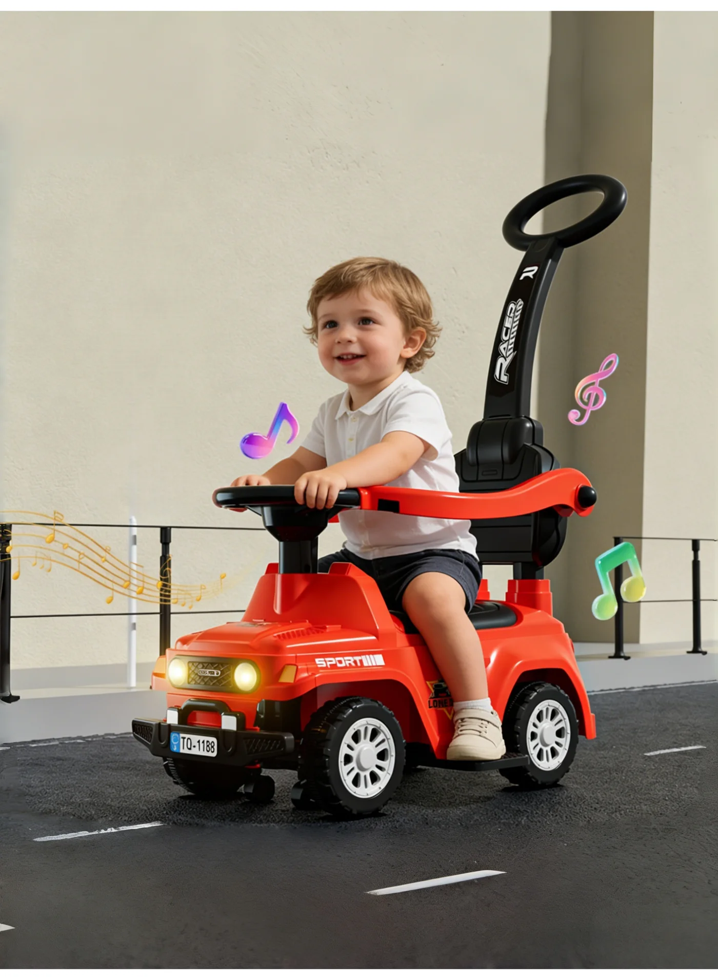 JoyousSto 3-in-1 Toddler Ride-On Push and Pedal Car with Music and Lights (Red) pdowy