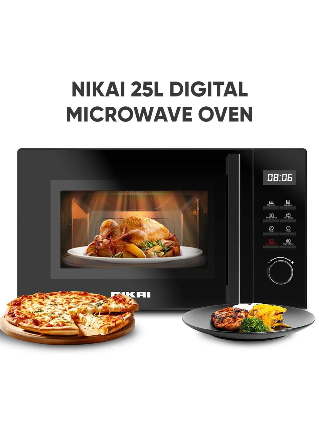 Nikai 25L Countertop Microwave Oven with Digital Touch Control, 8 Auto Presets, 800W Power (Black, 25 L) iez70