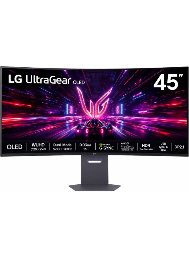Ultra-HD 45-inch OLED Curved Gaming Monitor 5K2K WUHD Dual-Mode 165Hz/330Hz (Black, 114 cm) pspkp