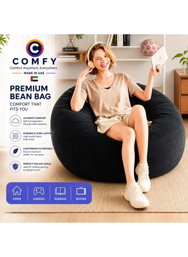 Premium Plush Velvet Bean Bag Chair Soft Comfortable Seating for Living Room (Black, 80 cm x 80 cm) qtboh