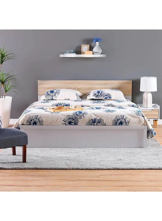 DANUBE HOME Aurora Queen Bed Frame Modern Wooden Double Bed Furniture (White/Natural Oak, 156.3x206.5x90 cm) 5xyzq