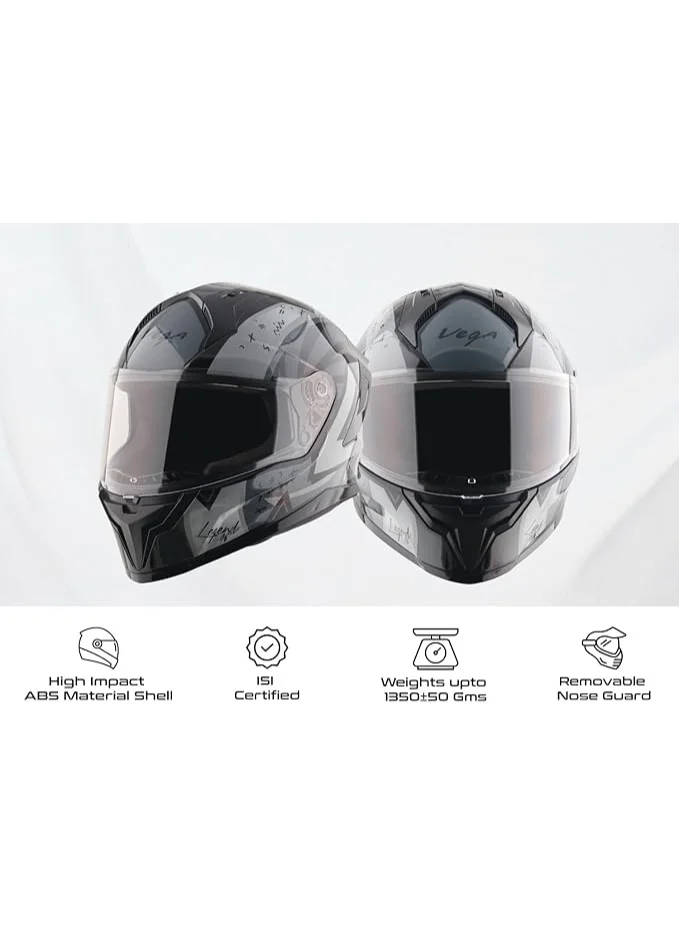 Vega Sonic DX Legend Full Face Motorcycle Helmet Glossy Black Gray (Large) 3hhd2