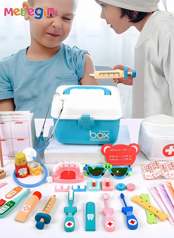 MEBEGIN Dentist and Doctor Role Play Set with Medical Tools and Costume (Premium Wood, Kids) 5fdjh