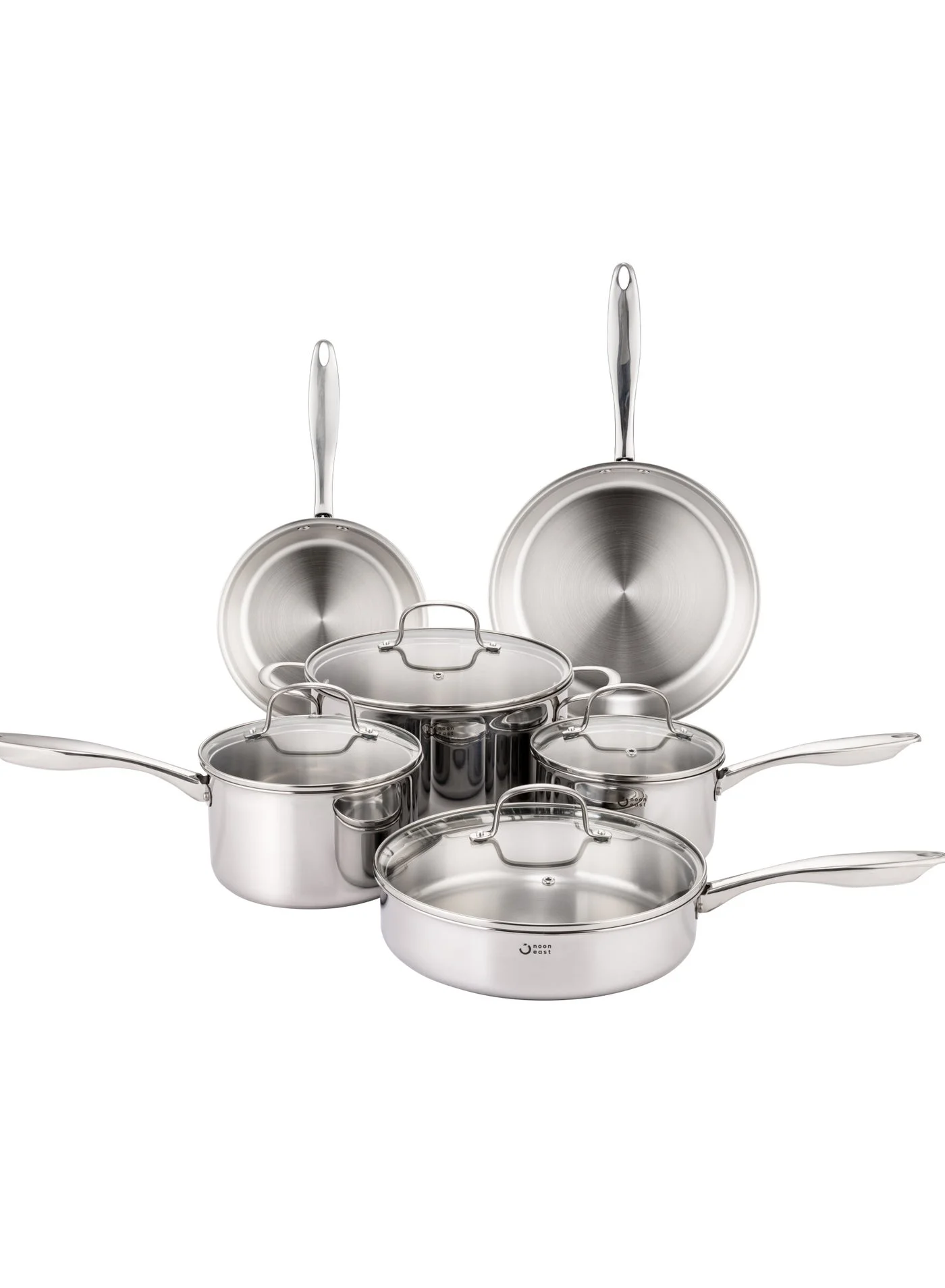 Noon East 10-Piece Triply Stainless Steel Cookware Set Professional Induction Compatible Kitchen Pots and Pans (10-Piece) ocf9o