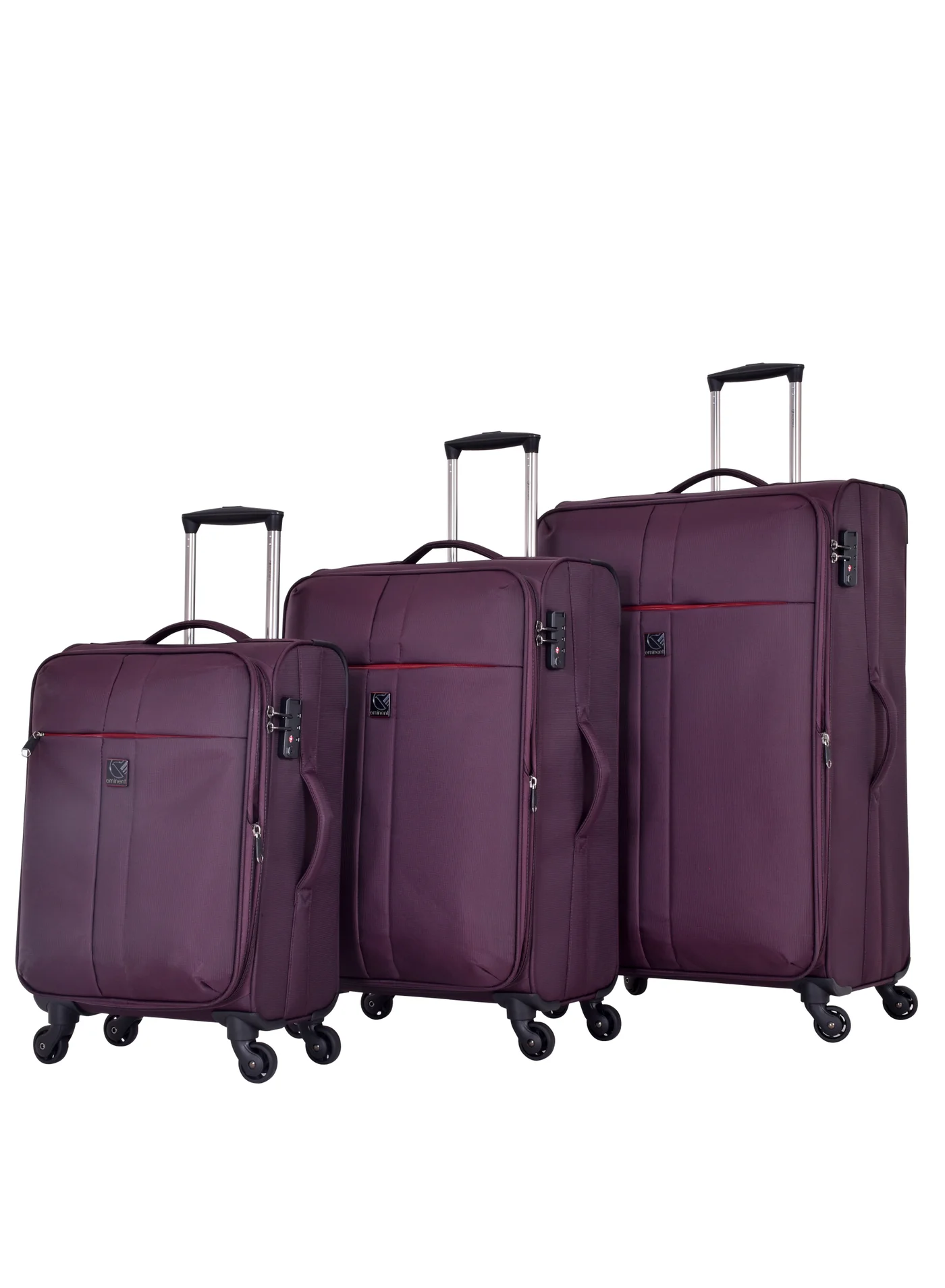 Eminent Soft Case Trolley Luggage Set (3-Piece, Expandable, TSA Lock, Lightweight Polyester, Purple) wgl5j