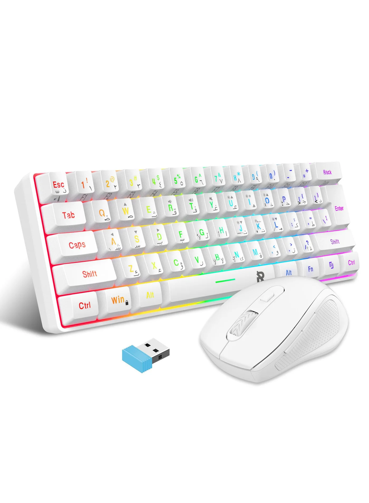 ROCK POW 2.4G Wireless Gaming Keyboard and Mouse Combo Arabic English Layout (Compact 60% Mechanical Feel, Ergonomic Design) j4zrt