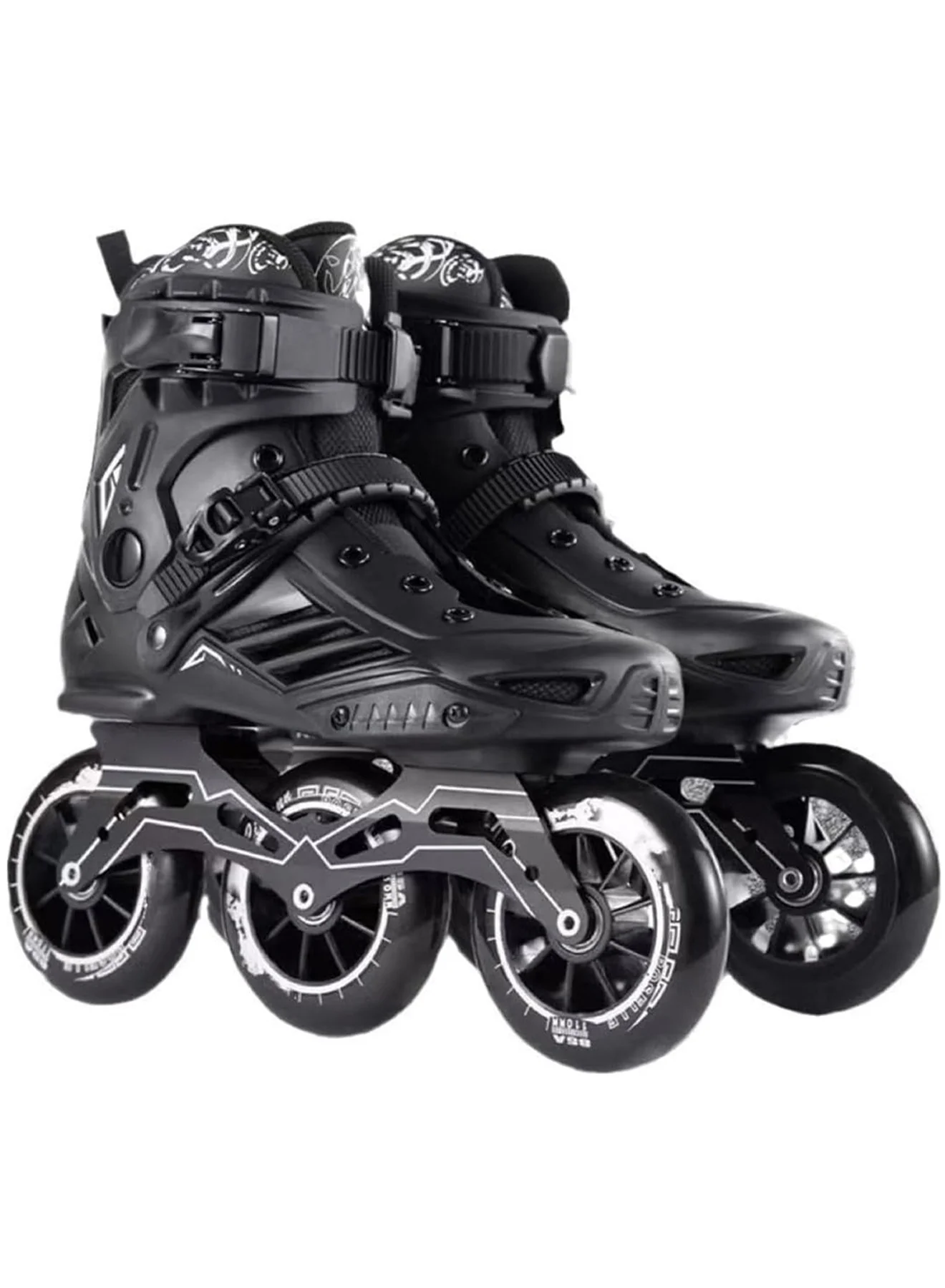 MONOGUE Professional Inline Speed Skates 3-Wheel Roller Blades for Adults (110mm Wheels, Black) 438el