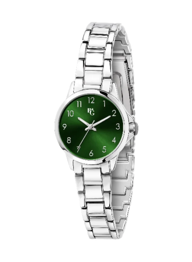 B&G Women's Analog Quartz Watch with Silver Alloy Band and Green Round Dial (28mm) x3w6d