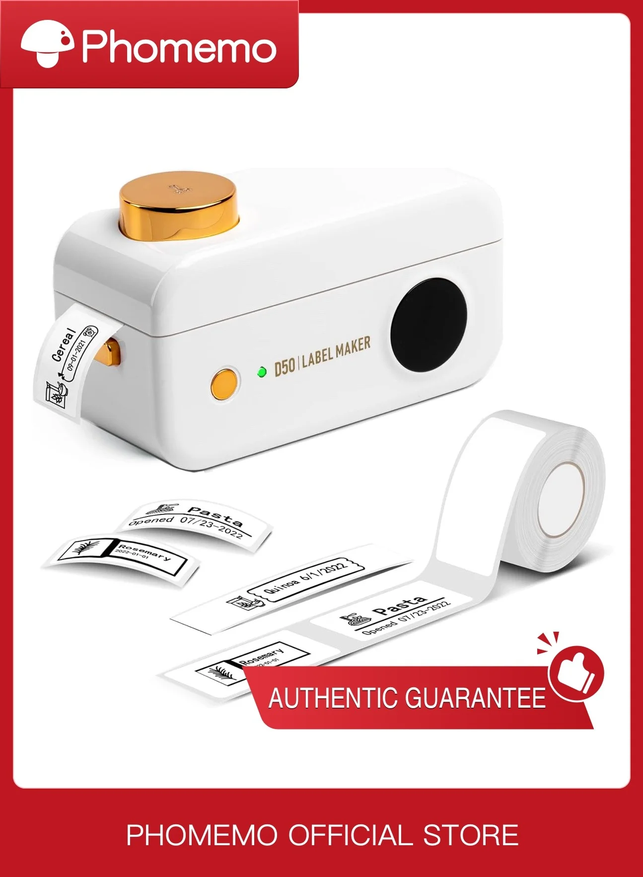 Phomemo D50 Portable Bluetooth Label Maker Machine Wireless Thermal Printer for Home and Office Organization (16-24mm Print Width, 1 Printer + 1 Roll) r1a31