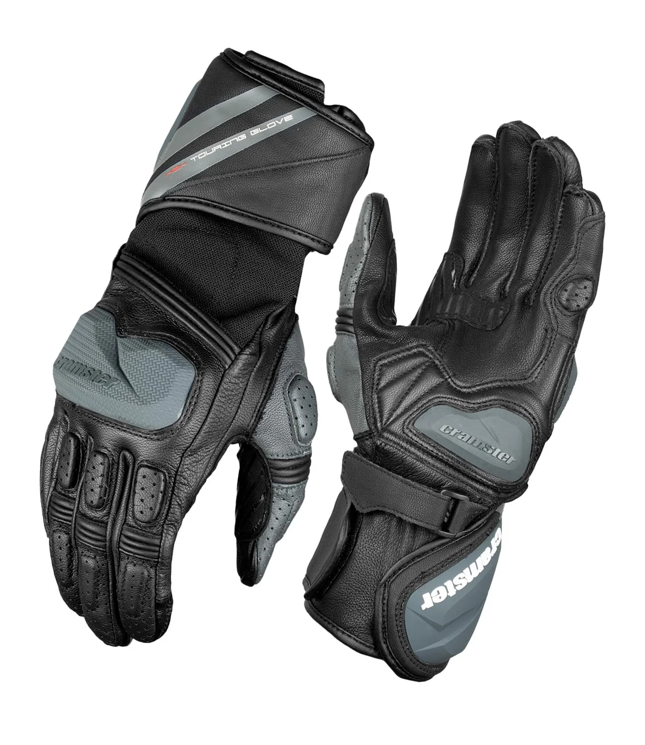 Premium Full Gauntlet Motorcycle Riding Leather Gloves with Impact and Scaphoid Protection (Black Grey, 2XL) s40g3