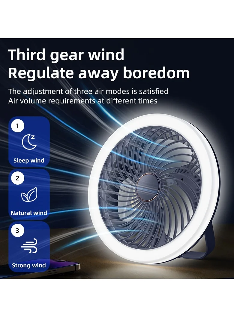 Portable Desk Fan with Remote Control and LED Light, 3-Speed Rechargeable USB Fan with 360¡ã Rotation for Home Office (White, 2400mAh) vamjb