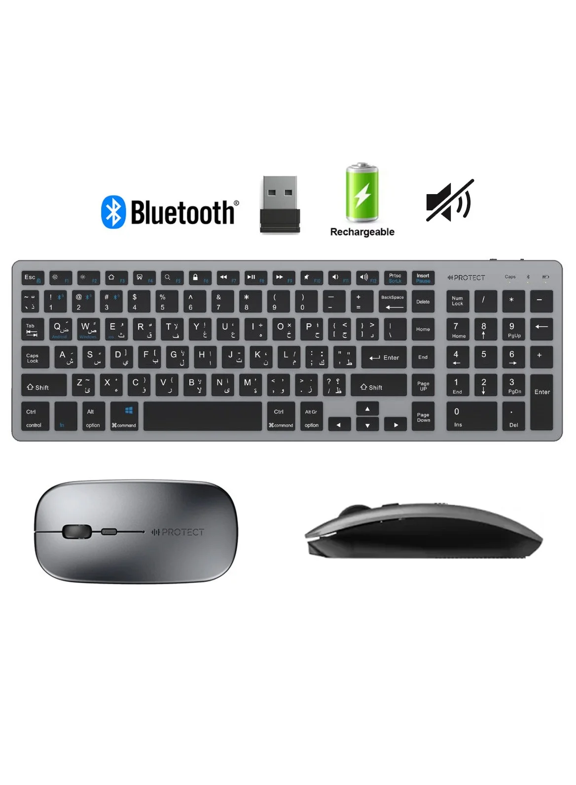 Protect Wireless Bluetooth Keyboard and Mouse Combo Rechargeable Slim Full-Size Multi-Device Set for PC Laptop Tablet Smartphone cfxyn