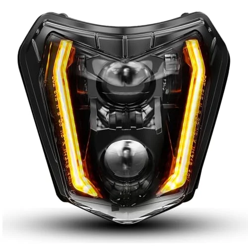Premium LED Dirt Bike Headlight with DRL and Turn Signal 66W 3000LM High Low Beam Motorcycle Headlamp (Black, 1 Piece) 9i3x9