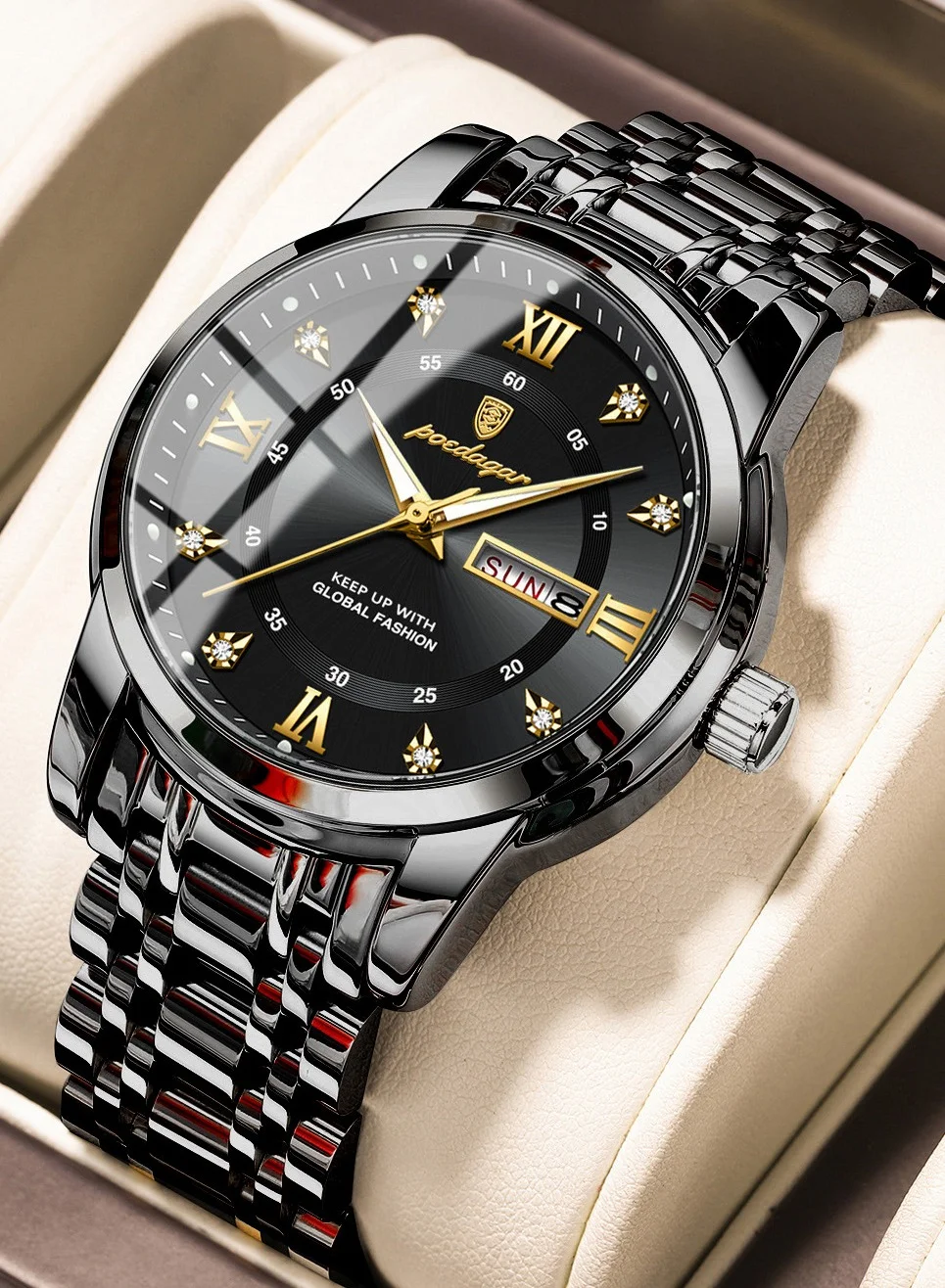 POEDAGAR Premium Waterproof Luminous Quartz Watch (Stainless Steel, 41mm) For Men vjvov