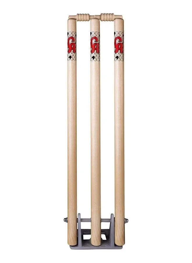 Premium Wooden Cricket Wicket Stumps with Heavy-Duty Spring Stand (Set of 3 Stumps, 70 cm) chbap