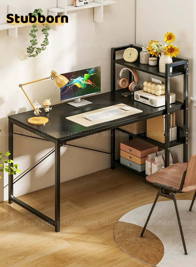 Stubborn Modern Computer Desk with Integrated Storage Bookshelf (Black, 120 cm x 60 cm x 75 cm) 5cwmb