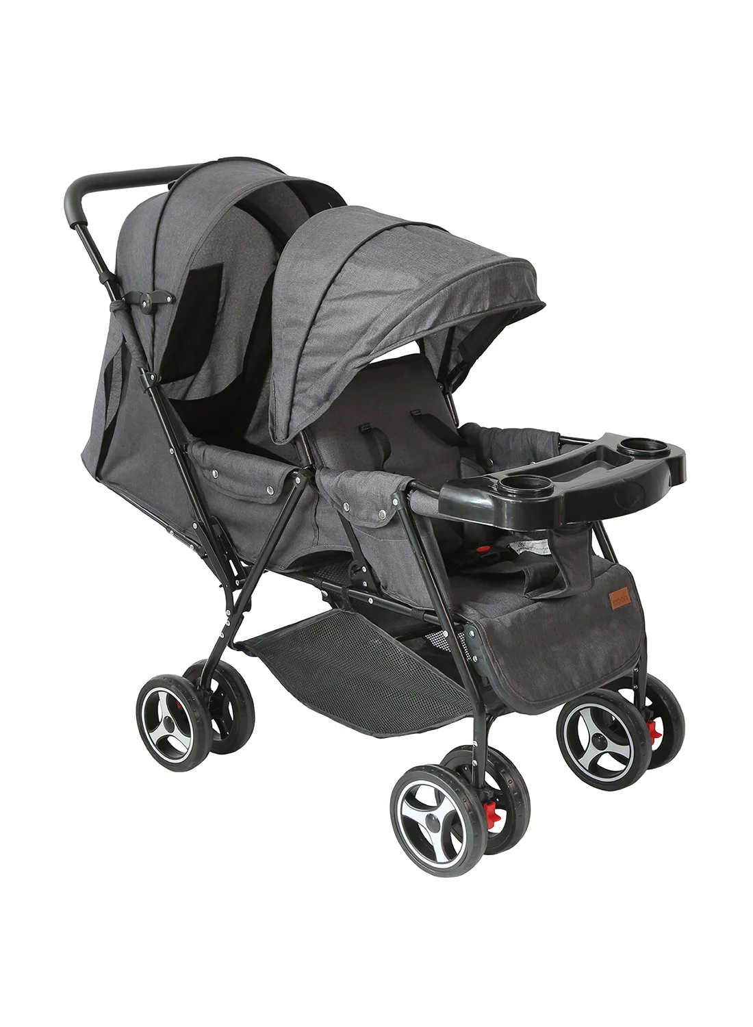 Moon Tandem Twin Travel Stroller Compact Lightweight Foldable Pushchair for Newborns and Toddlers (Black and Grey Dot, 15kg Capacity per Seat) 5xto2
