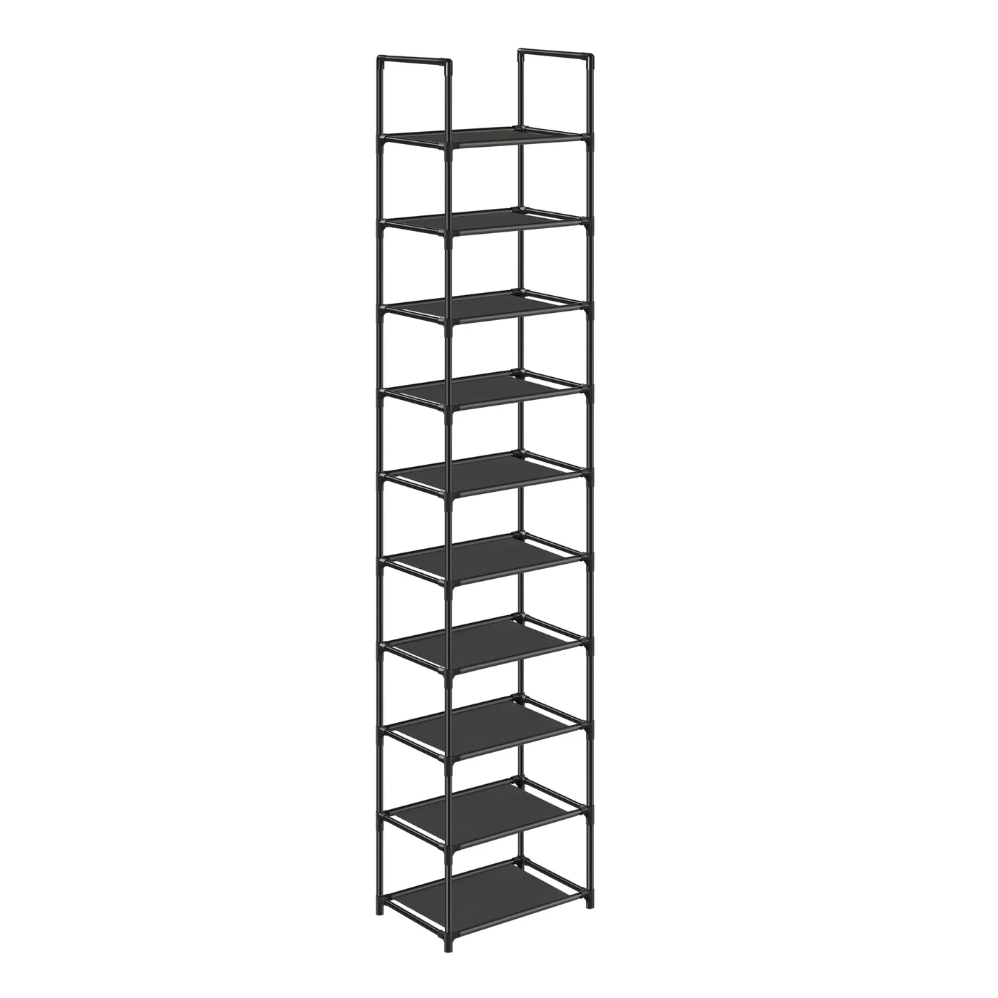 Premium 10-Tier Shoe Rack Organizer Space-Saving Vertical Storage Stand with Metal Frame and Fabric Shelves (Black, 33 x 33 x 173 cm) qu7ne
