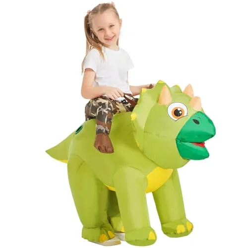 GOOSH Inflatable Triceratops Costume for Kids Premium Polyester Blow Up Dinosaur Suit for Halloween Parties (122 cm) 20s80