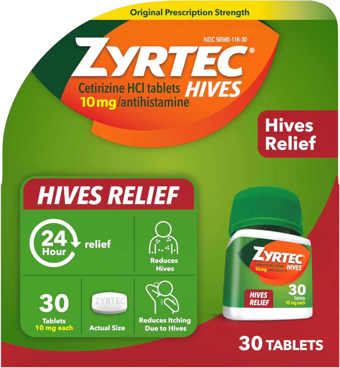 Antihistamine Allergy Relief Tablets Cetirizine HCl 10 mg for Itch and Skin Irritation (30 Count) qp8pa