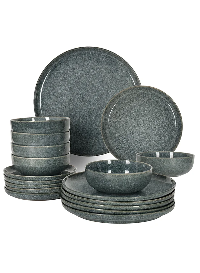 Noon East 18-Piece Stoneware Dinnerware Set, Reactive Glaze Finish, Microwave & Dishwasher Safe (Dark Green, Service for 6) dzmbz
