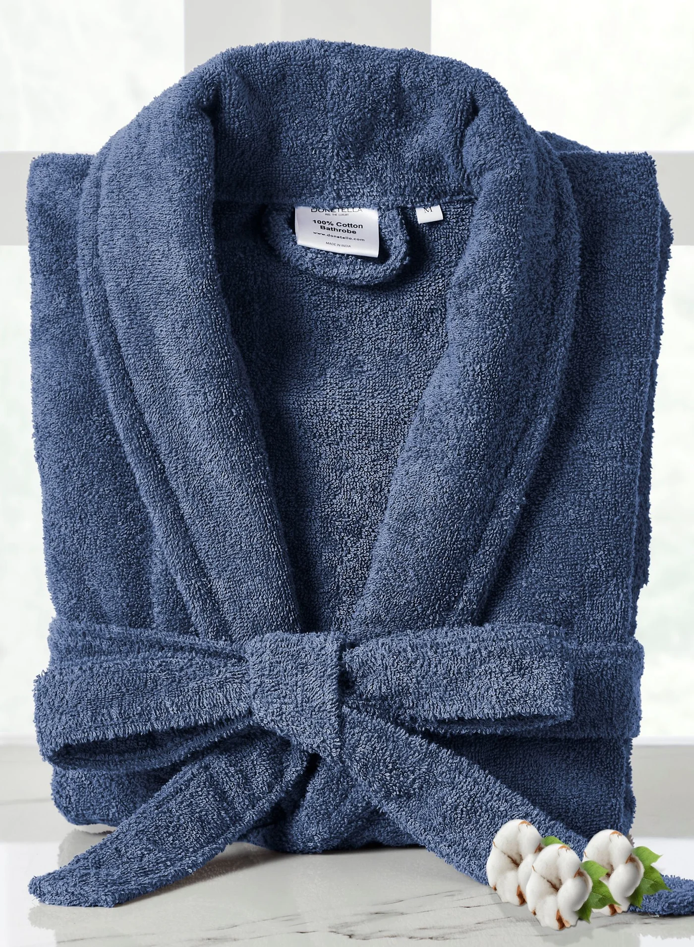 Donetella Unisex Cotton Terry Bathrobe Premium Absorbent Ankle-Length Robe with Shawl Collar and Pockets (Large/Extra Large) blw0z