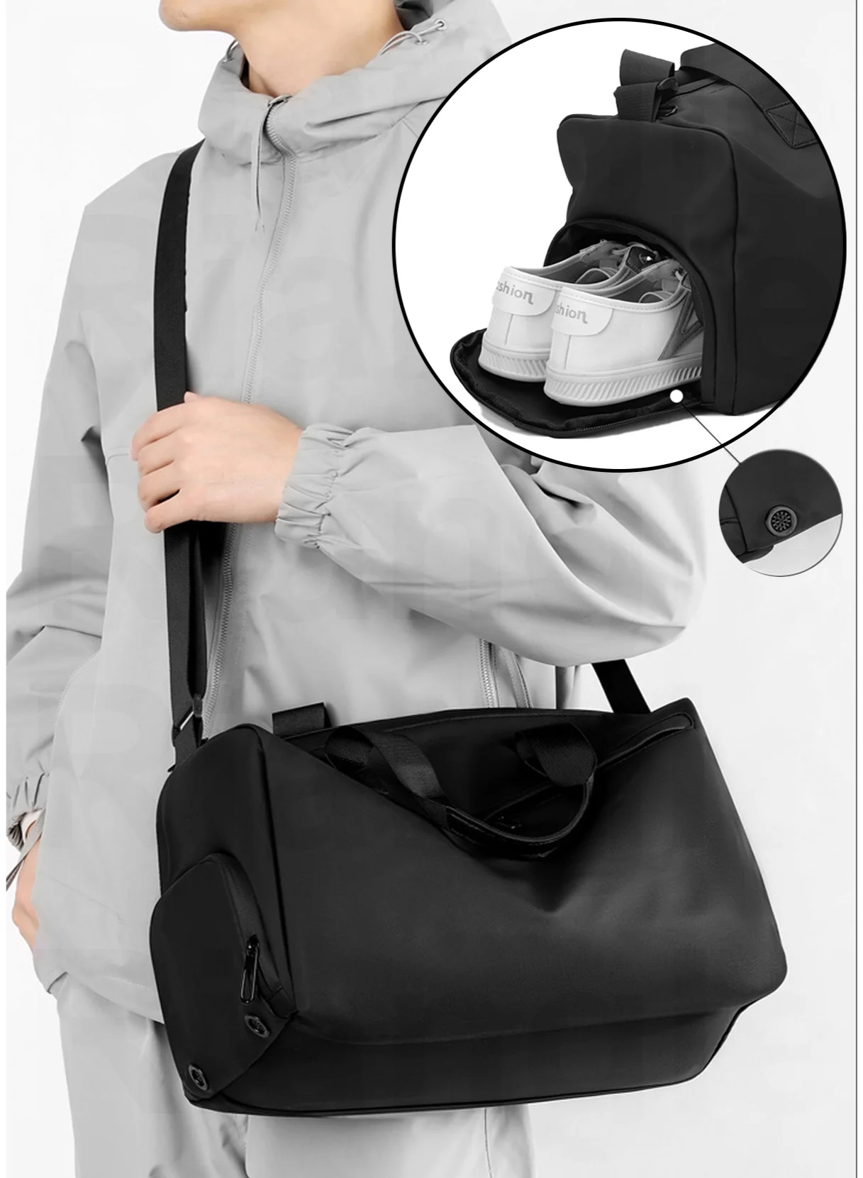 Premium Sports Duffle Bag with Shoe Compartment and Waterproof Wet Pocket for Gym and Travel (Black, Large) kl8jl