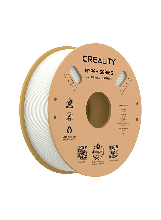 Hyper PLA Filament 1.75mm High-Speed 3D Printing Material Premium Stable Extrusion Spool (White, 1kg) wccv2