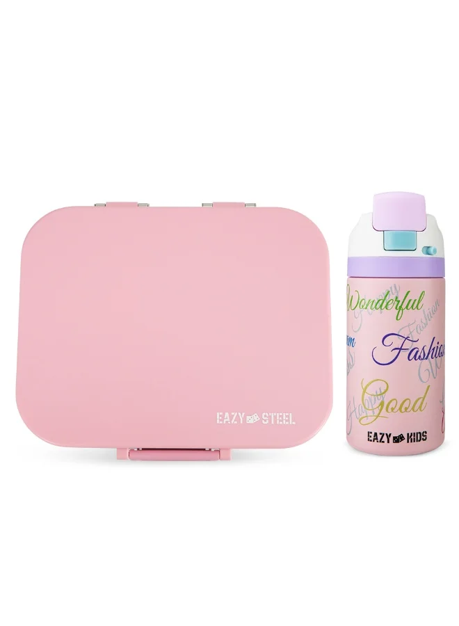 Eazy Kids Premium Stainless Steel Bento Lunch Box and Water Bottle Set (Pink, 445 mL) rg6ny