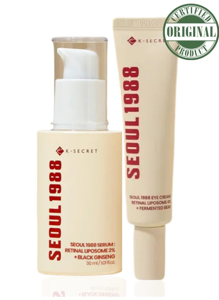 Seoul 1988 Retinal Care Set Premium Korean Skincare Bundle with Black Ginseng Serum and Fermented Bean Eye Cream for Mature Skin (30 mL) ozzby
