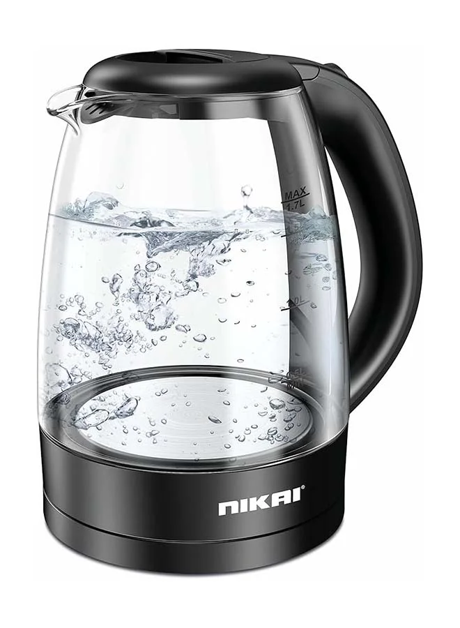 Nikai Electric Glass Kettle with LED Indicator and 360-Degree Rotating Base (Black, 1.7 L) 3g9ks