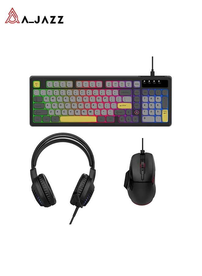 AT120 Gaming Trio Desktop Peripheral Set: Over-Ear Headset, Mechanical Keyboard, and High-DPI Mouse (Wired, Black) 15rfx