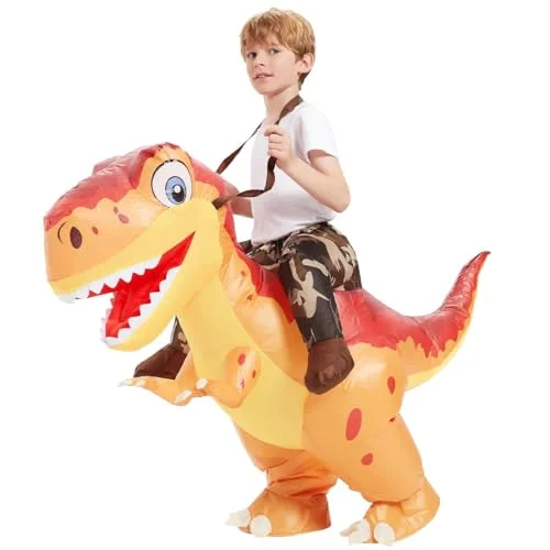 Inflatable Dinosaur Costume for Kids T-Rex Blow Up Fancy Dress Outfit for Halloween Party (One Size) msymm