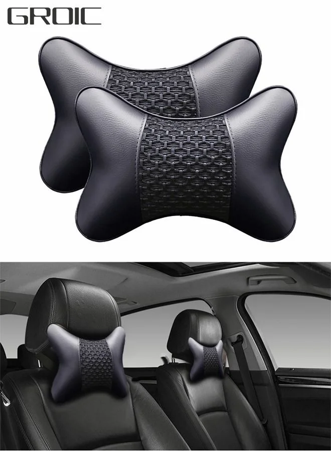 GROIC Car Neck Pillows Premium PU Leather Headrest Support Cushions for Automotive Interior (2-Piece Pack) hjn1s