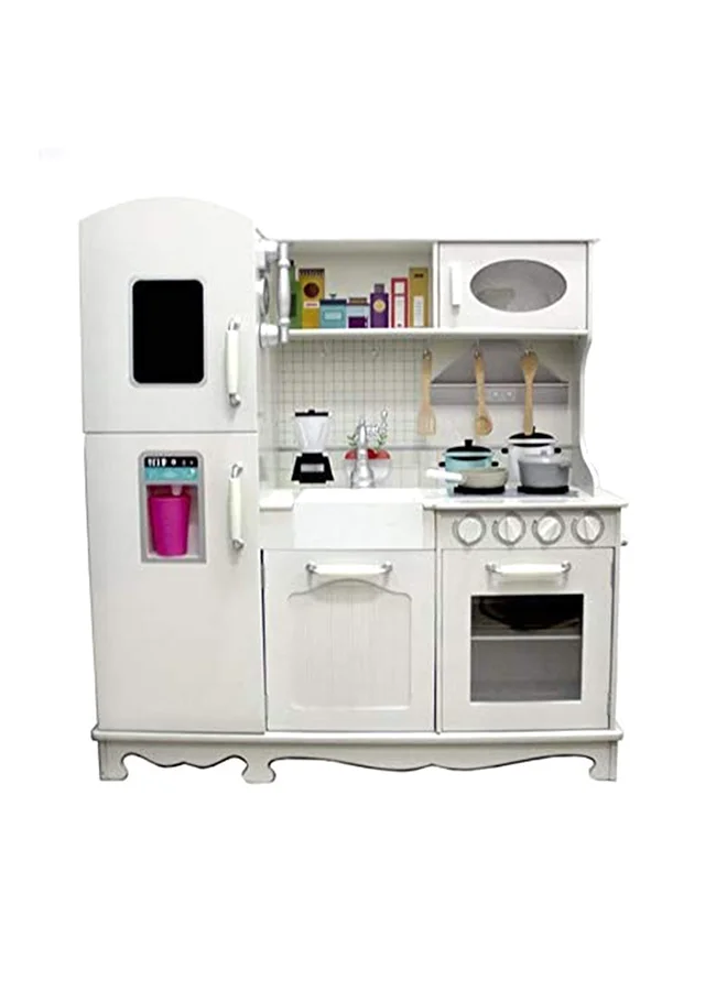 AGD Wooden Pretend Kitchen Play Set for Kids Premium Interactive Role Play Station (White, 95x30x103cm) jc7rq