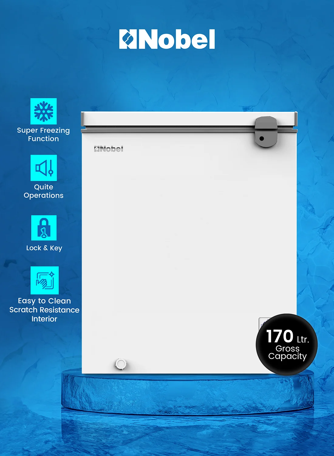 Nobel Chest Freezer 137L Net Capacity High-Efficiency Energy Saving Freestanding Storage (White, 137 L) dn95v