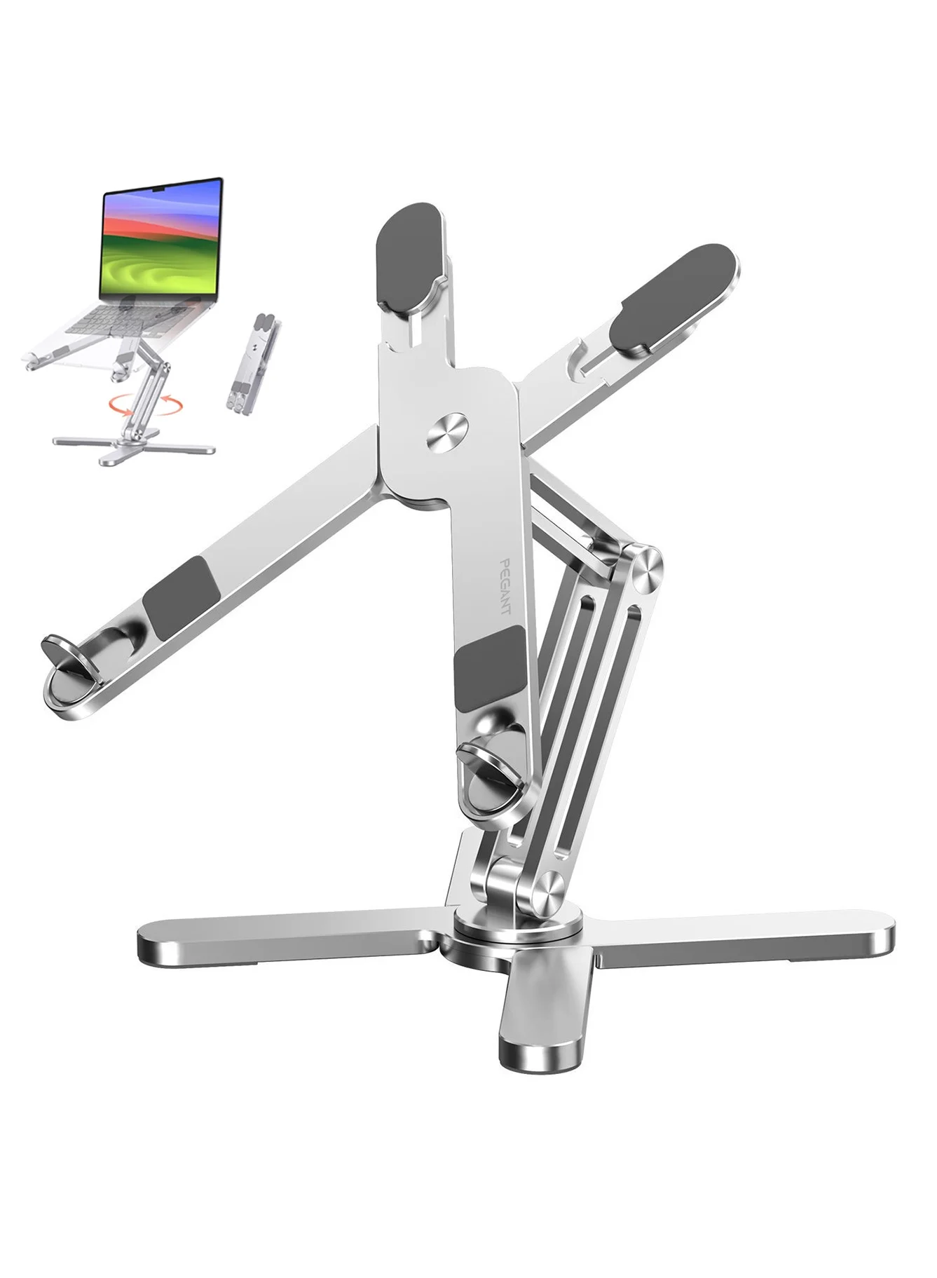 PEGANT Rotating Laptop Stand Aluminum Ergonomic Foldable Holder for 10-17 inch Notebooks (Silver, 1 Piece) a1p73