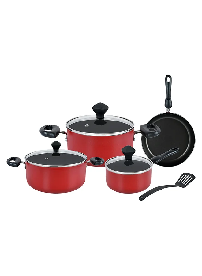 Prestige 8-Piece Non-Stick Cookware Set Aluminum Durable Scratch-Resistant Kitchen Cooking Pots and Pans (Red, 8-Piece) qj4ve