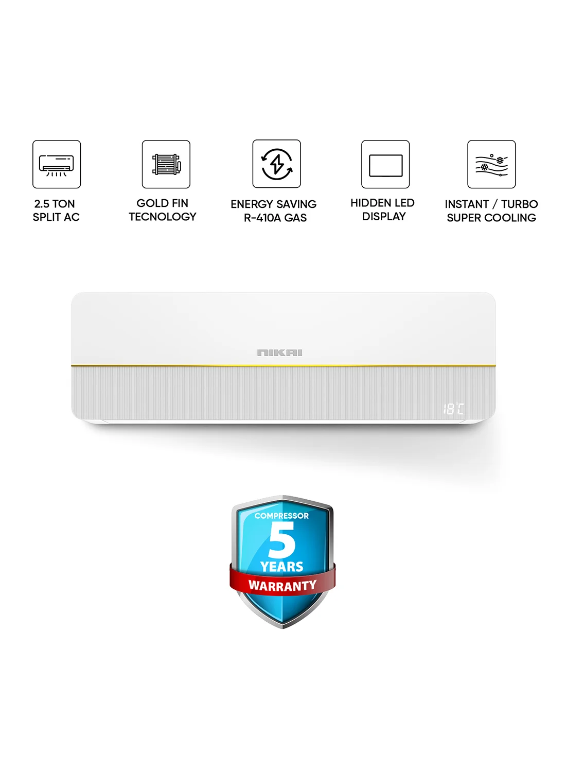 Nikai 2.5 Ton Split Air Conditioner 28,000 BTU with T3 Tropical Compressor and Gold Fin Technology (White, 2.5 Ton) 7xqoo