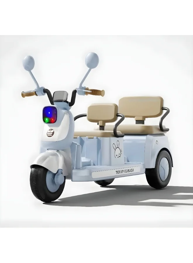 ECVV Electric Motorcycle Ride-On Toy for Kids 2-Seater 3-Wheel Design with Music and Lights (Blue) 7kd97