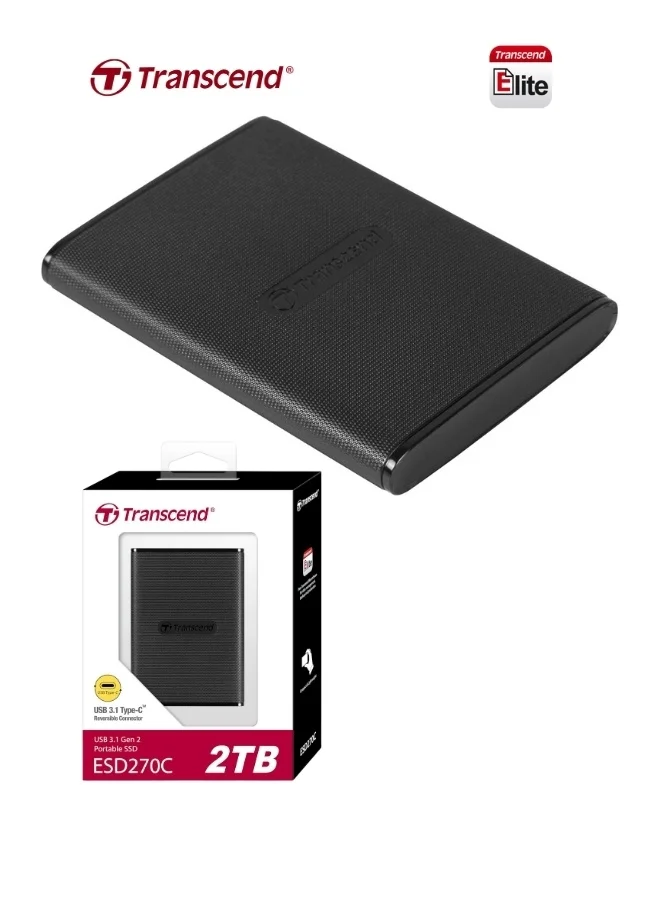 Transcend ESD270C Portable External SSD High-Speed Data Storage (2 TB, Black) mk0io