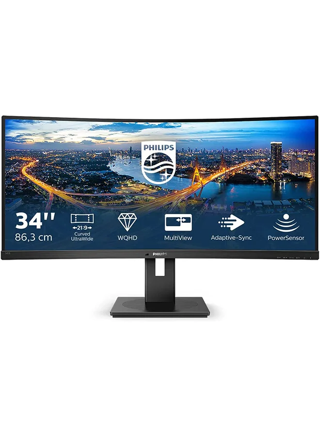 Professional 34-Inch Curved Ultrawide WQHD Monitor, Height Adjustable Display with Built-in Speakers (Black, 86 cm) 6gxtm