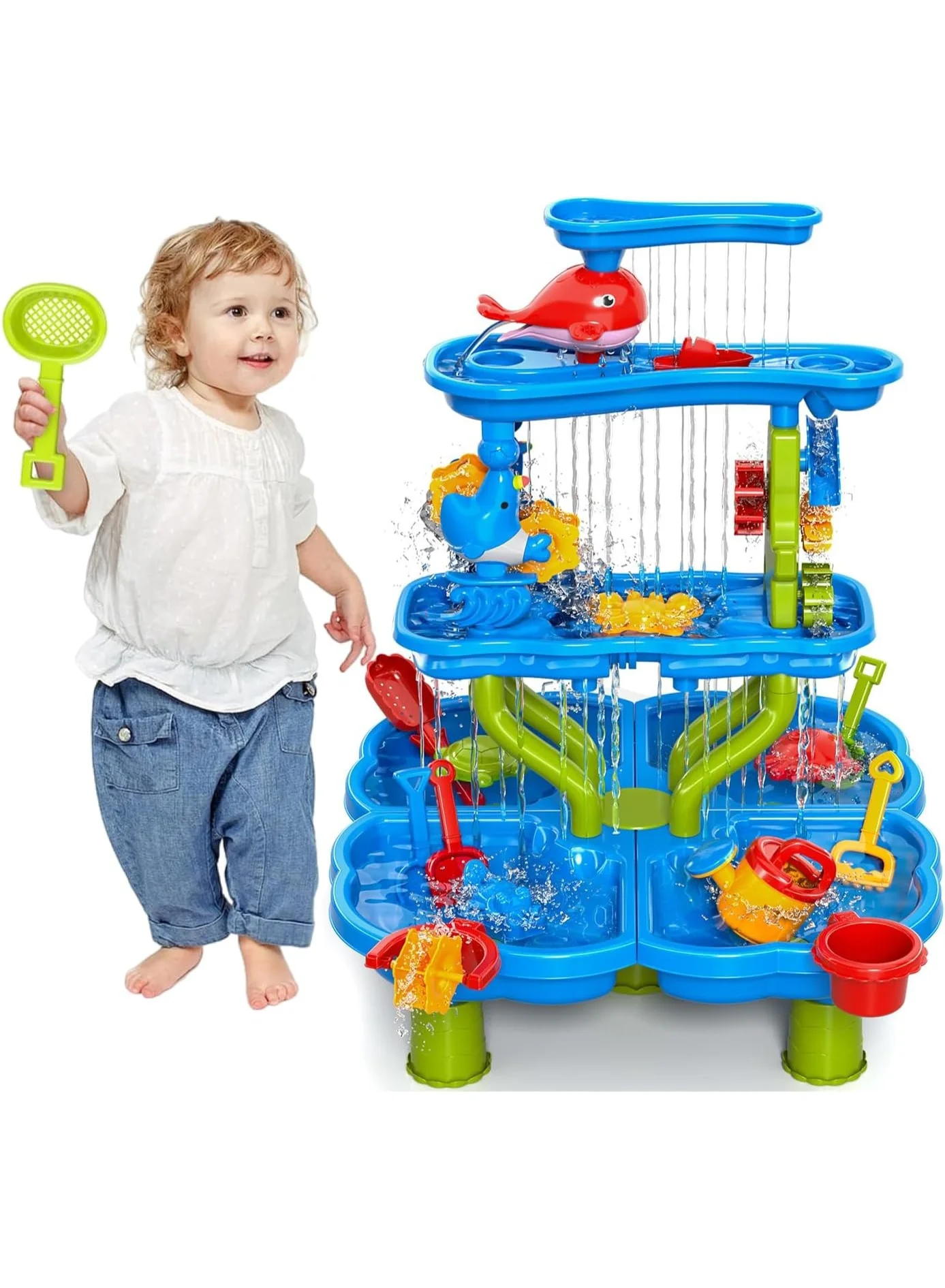 M.A&F's 4-Tier Sensory Water Table for Kids, Outdoor Sand and Water Play Station for Backyard and Beach (Multicolor, 75 cm) sqgei