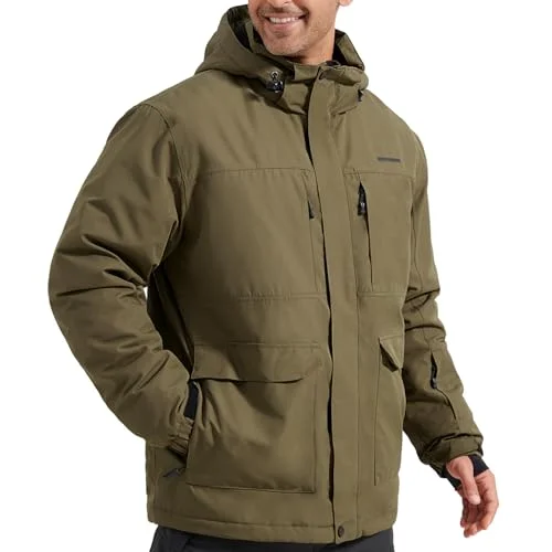 Premium Waterproof Ski Jacket for Men Fleece Lined Winter Snow Coat with Hood (Army Green, S) tjb0f