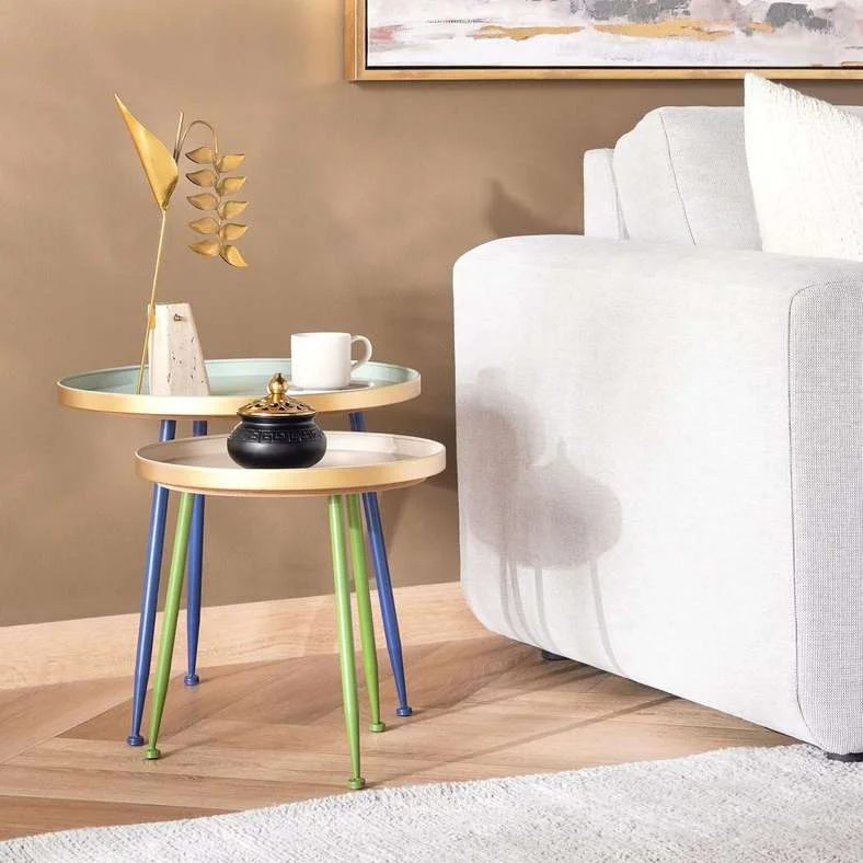 Pan Home Lennon Metal End Table Set (Gold and Green, Set of 2) Premium Modern Side Table for Living Room r2vdl