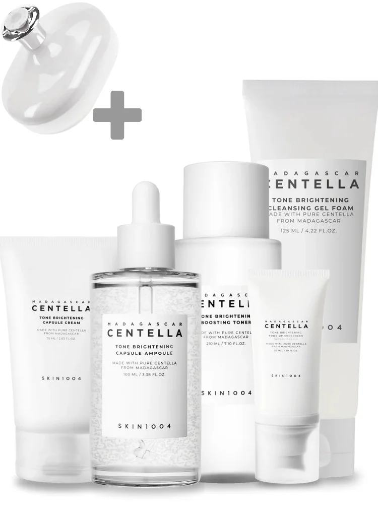 SKIN1004 Madagascar Centella Tone Brightening Skincare Set (Foam Cleanser 125ml, Toner 210ml, Ampoule 100ml, Capsule Cream 75ml, Sunscreen 50ml) 8cfaj