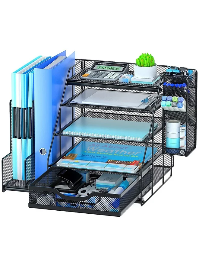 HOOPZOZA 5-Tier Metal Desk Organizer with File Folder Holder and Sliding Drawer (Black) djc2r